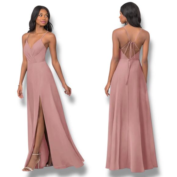 Azazie Dresses & Skirts - Azazie Everleigh Dress Vneck Dusty Rose Aline Floor Length Maxi Formal Size A8